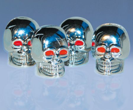 Foliatec AIRCAPS Valve Caps SKULL - chrome with red eyes, 4 pcs.