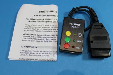 BMW Servicerücksteller für BMW Modelle ab 2001 mit OBD II Buchse im Fahrgastraum (links) aber ohne CAN-Bus