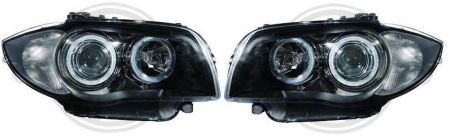 H7/H7 Headlights BLACK with Angel Eyes fit for BMW 1er E81 E82 E87 E88