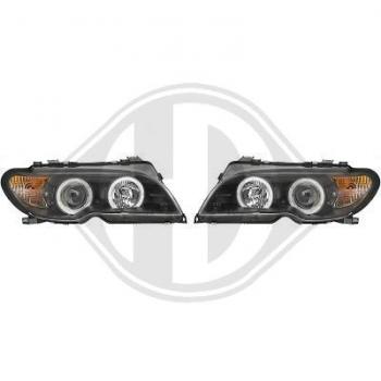 H7/H1 Scheinwerfer mit Angeleyes SCHWARZ passend für BMW 3er E46 Coupé / Cabrio ab 03/03 - 2007