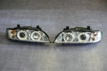 H1/H1Headlights CHROME with Angel eyes CCFL-Technic fit for BMW 5er E39