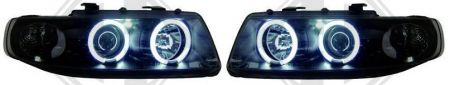 H1/H1 Headlights black with Angel eyes CCFL-Technik fit for Seat Leon Typ 1M/L Bj. 99-05