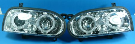 H1/H1 Headlights with angeleyes CHROME fit for VW Golf III in Xenon-Golf IV-look
