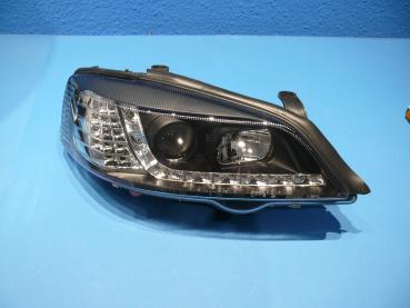 H1/H1 Scheinwerfer mit LED Leiste SCHWARZ passend für Opel Astra G