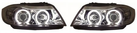 H7/H1 Headlights with Angel eyes CCFL-Technic CHROME fit for BMW 3er E90 E91 (Bj. 2005 -2008)