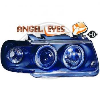 H1/H1 Scheinwerfer ANGLE EYES SCHWARZ inkl. Blinker passend für VW Polo 6N Mod. 95-99