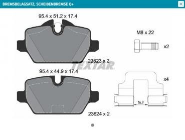 TEXTAR brake pads rear fit for BMW E81 E87 E90 E92 Mini R60 R61
