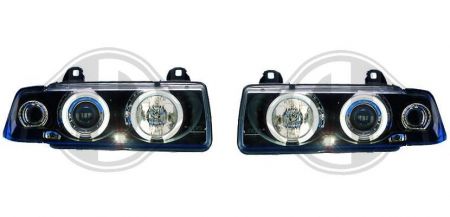 H1/H1 Headlights BLACK with Angel eyes fit for BMW 3er E36 BMW E36 Sedan / Touring / Compact