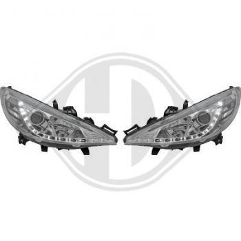 H1/H1 Headlights with position light CHROME fit for Peugeot 207 (2006 - 2012)