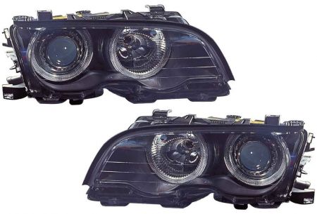 H7/H7 Scheinwerfer mit Angeleyes SCHWARZ passend für BMW 3er E46 Coupe/Cabrio 10/01 bis 02/03