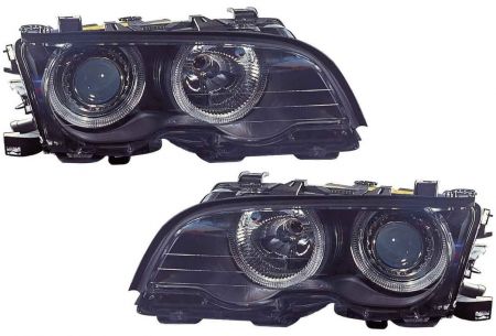 H7/H7 Headlights black with angeleyes fit for BMW 3er E46 Coupé/Convertible 1999 - 02/03