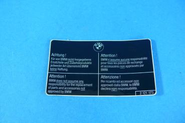 Hinweisschild Original BMW Teile DE/EN/FR/IT BMW 3er 5er 7er 8er X1 X3 X5 X6 Z1 Z3 Z4 Z8