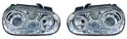 H7/H7/H3 Scheinwerfer chrom mit NSW + Standlichtringen passend für VW Golf IV