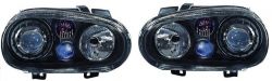 H7/H7/H3 Scheinwerfer schwarz klar mit NSW + Standlichtringen passend für VW Golf IV