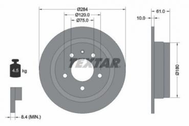 TEXTAR Bremsscheibe -HINTEN- 284x10mm passend für BMW 5er 6er E28, E24