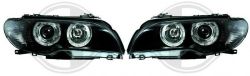 H7/ H7 Scheinwerfer mit Angeleyes SCHWARZ passend für BMW 3er E46 Coupe / Cabrio Bj. 03/03 - 2006
