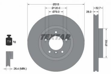 TEXTAR brake disk front RIGHT (315x28mm) fit for BMW 3er E36 M3, 3.0i