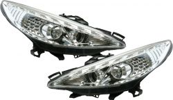 H1/H1 Scheinwerfer mit Positionslicht CHROM passend für Peugeot 207 (2006 - 2012)