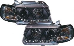 H1/H1 Scheinwerfer DRAGON LIGHTS SCHWARZ inkl. Blinker passend für VW Polo 6N Mod. 95-99