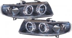 H1/ H1 Scheinwerfer mit Angel Eyes SCHWARZ passend für Seat Toledo/Leon Typ1M/L Bj. 99-05