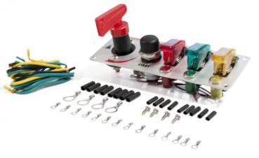 Panel with battery master switch, ignition -ON/OFF- 3 pcs flip switches + -START/STOP- switch, for Motorsport