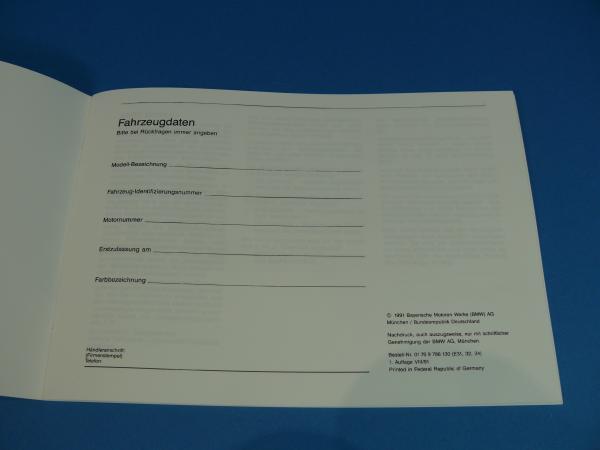 Service booklet GERMAN BMW E31 E32 E34
