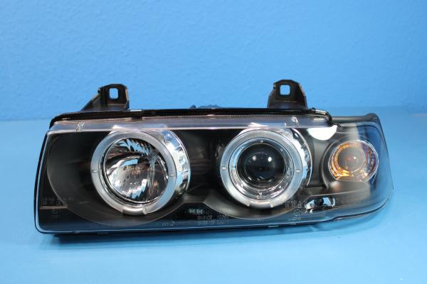 H1/H1 Scheinwerfer SCHWARZ mit Angel Eyes passend für BMW 3er E36 Limousine / Touring / Compact