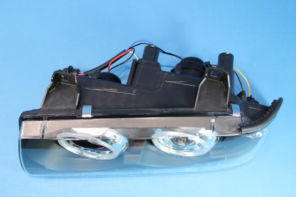 H1/H1 Scheinwerfer SCHWARZ mit Angel Eyes passend für BMW 3er E36 Limousine / Touring / Compact