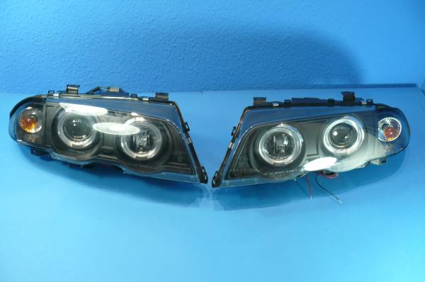 H1/H1 Headlights with angeleyes BLACK fit for BMW 3er E46 Sedan/Touring 98-09/01