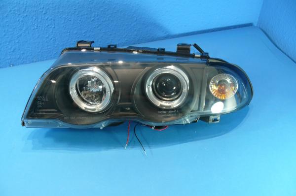 H1/H1 Headlights with angeleyes BLACK fit for BMW 3er E46 Sedan/Touring 98-09/01