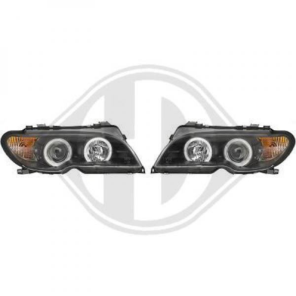 H7/H1 Scheinwerfer mit Angeleyes SCHWARZ passend für BMW 3er E46 Coupé / Cabrio ab 03/03 - 2007