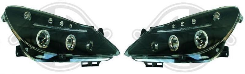 H1/H1 Scheinwerfer mit Angel Eyes SCHWARZ passend für Opel Corsa D Bj. 06 - 10