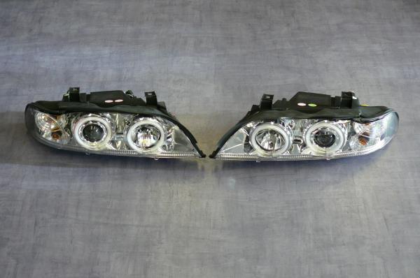 H1/H1Headlights CHROME with Angel eyes CCFL-Technic fit for BMW 5er E39