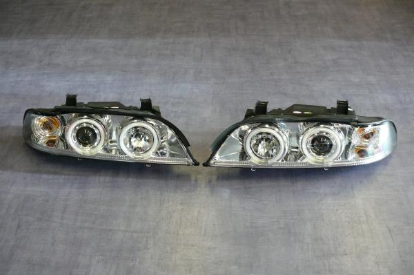 H1/H1Headlights CHROME with Angel eyes CCFL-Technic fit for BMW 5er E39