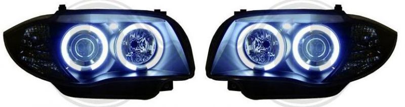 H7/H7 Scheinwerfer SCHWARZ mit Angel Eyes CCFL Technik passend für BMW 1er E81 E82 E87 E88