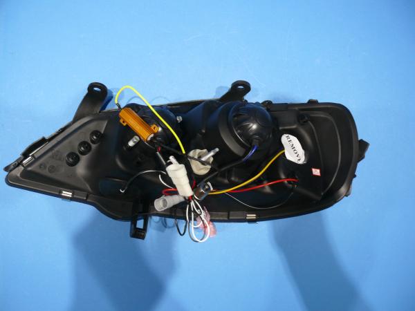 H1/H1 Scheinwerfer mit LED Leiste SCHWARZ passend für Opel Astra G