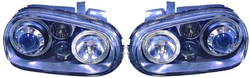 H7/H7/H3 Headlights black/clear incl. foglights and Angeleyes fit for VW Golf IV