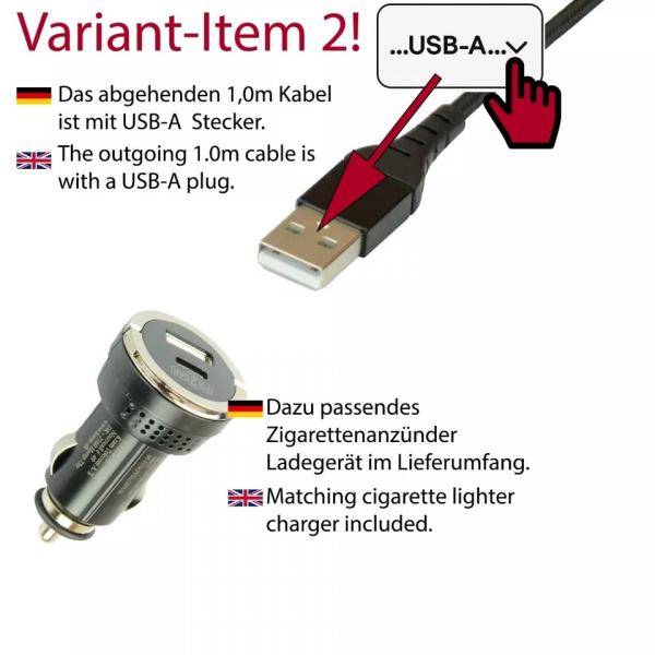 KUDA Fix2Car Halter für Smartphone mit USB-C Anschluss und für Gerätebreite 58-95 mm Universell fest einstellbar & 1,0m USB-A Kabel