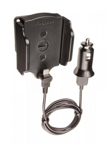 KUDA Adjustable Fix2Car holder for cell phones with USB-C connection and for device widths of 58-95 mm. Universally fixed and adjustable, with integrated 1m USB cable