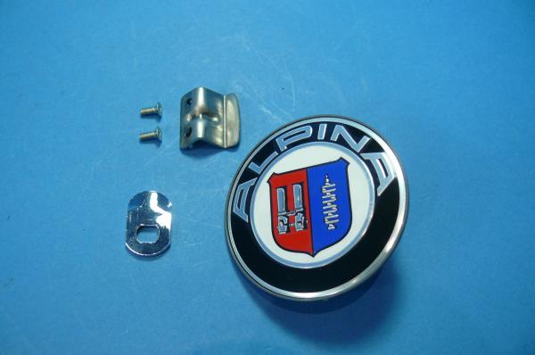 set from Genuine ALPINA Emblem 64mm + locking lever straight + Holder with screws for Alpina Cover 3610064/3610089/3610089SW