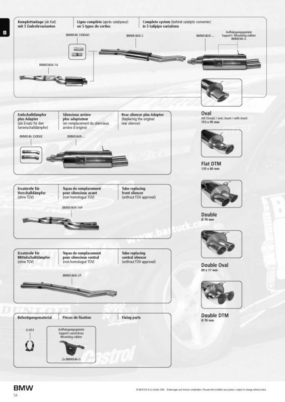 BASTUCK Endschalldämpfer 2x76mm DTM passend für BMW 3er E46 320i/325i/330i/330d ab 06/00