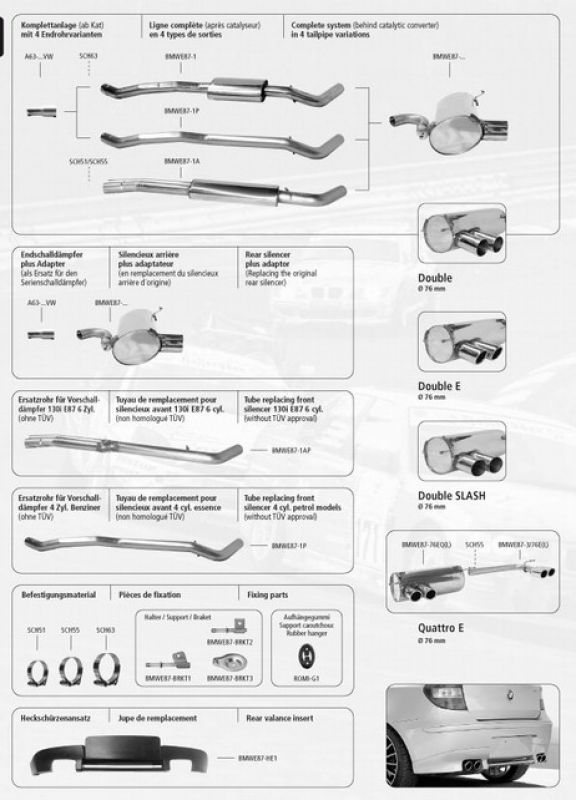 Rear silencer with 2x76mm with inward curl BMW E87 with M- rear