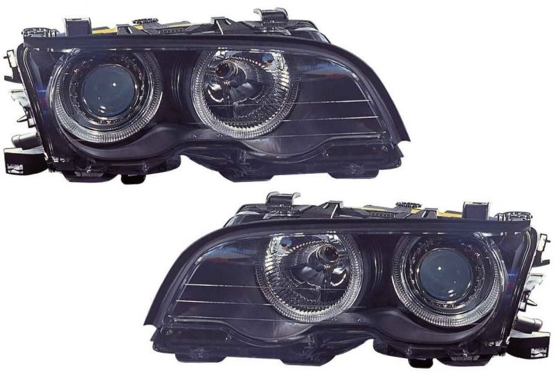 H7/H7 Scheinwerfer mit Angeleyes SCHWARZ passend für BMW 3er E46 Coupe/Cabrio 10/01 bis 02/03