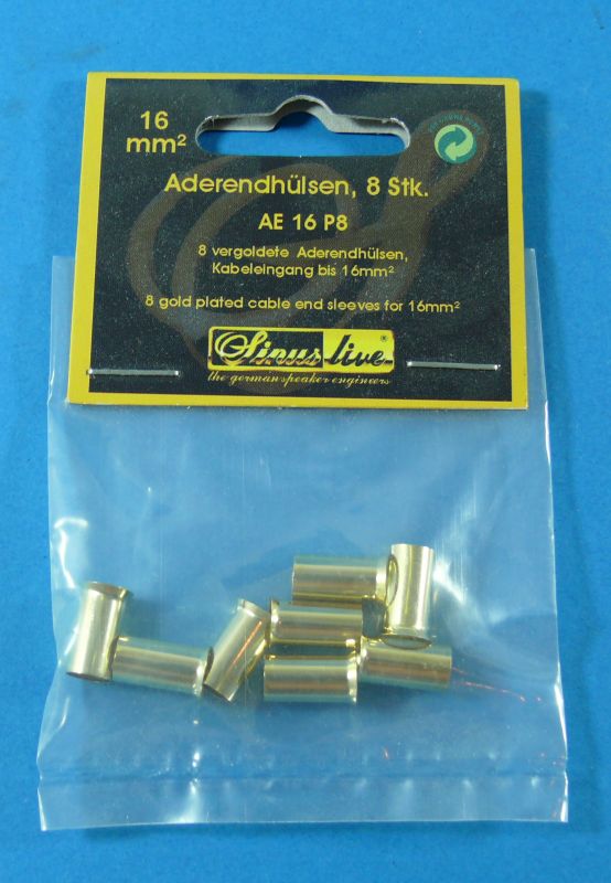 8 gold plated cable end sleeves for 16mm²