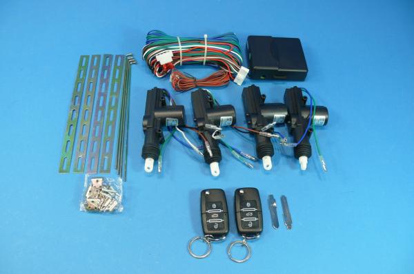 JOM Central locking system, universal with 2 mini radio remote controls, 4 motors
