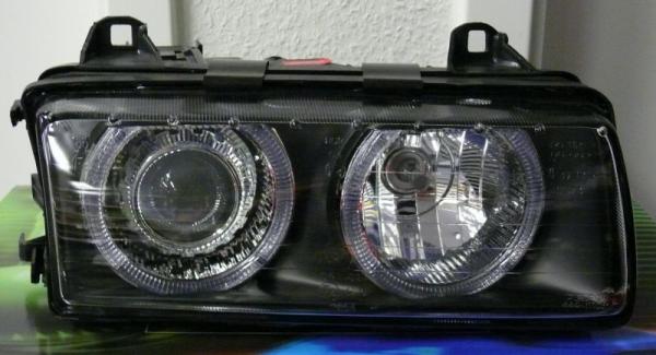 H7/H7 Headlights clear/black with angeleyes + indicators fit for BMW E36 Sedan Touring Compact