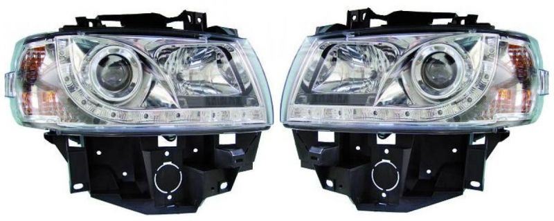 H1/H1 Headlights clear/chrom with daylights Look fit for VW T4 Caravelle/Multivan 96-03