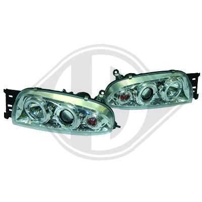 H1/H1 Scheinwerfer mit Angelseyes CHROM passend für Ford Fiesta 95 - 99, Mazda 121 96 - 99