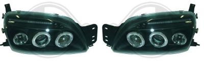 H1/H1 Scheinwerfer mit Angeleyes SCHWARZ passend für Ford Fiesta Bj. 99-02