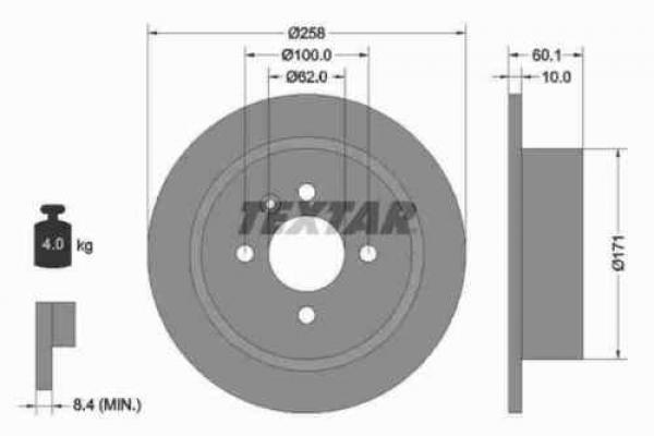 TEXTAR brake disk rear fit for BMW E21 / E30